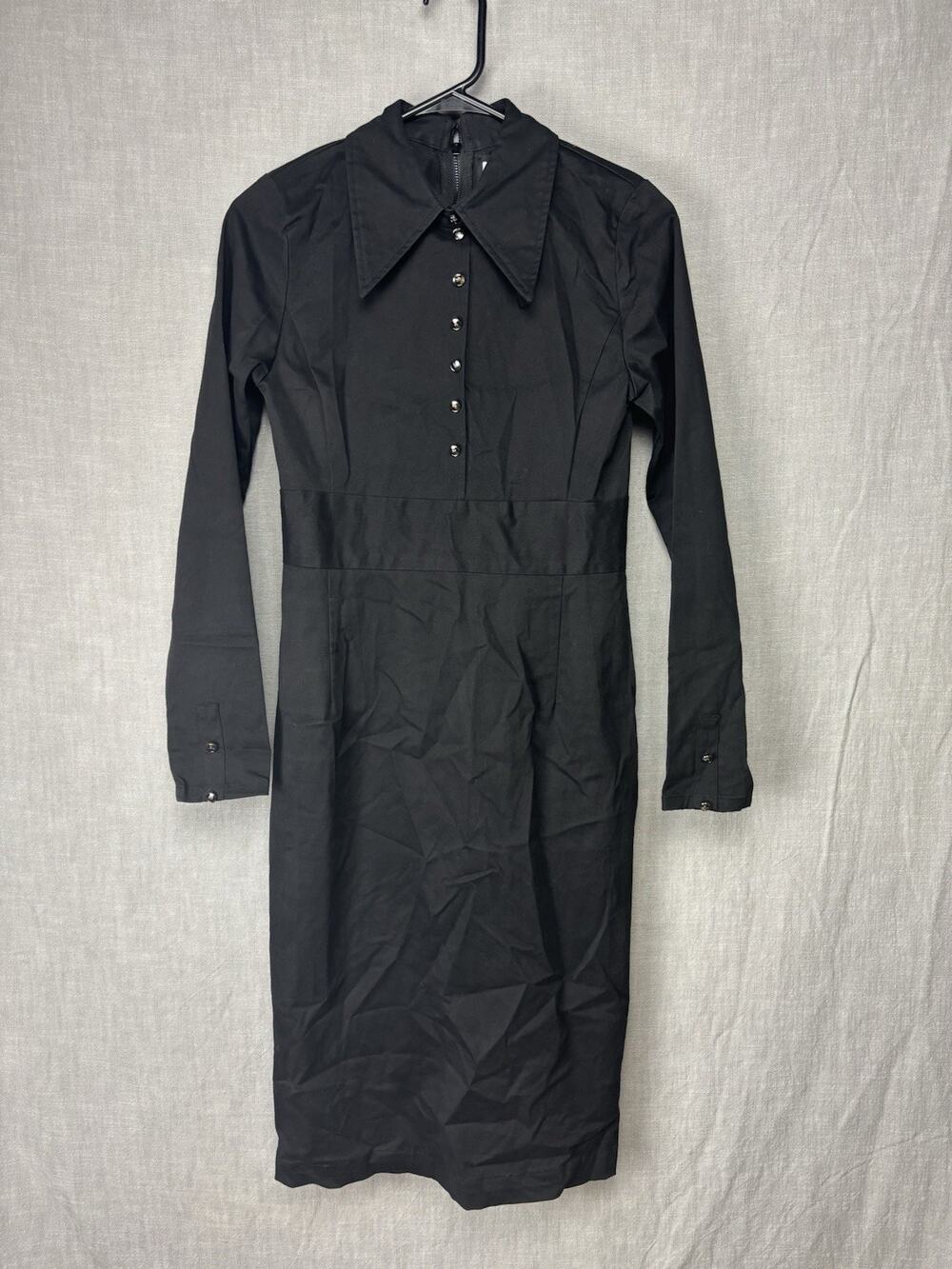 EUC UK 8 US 4 Disturbia Wednesday Black Collar Shirt Gothic Dress